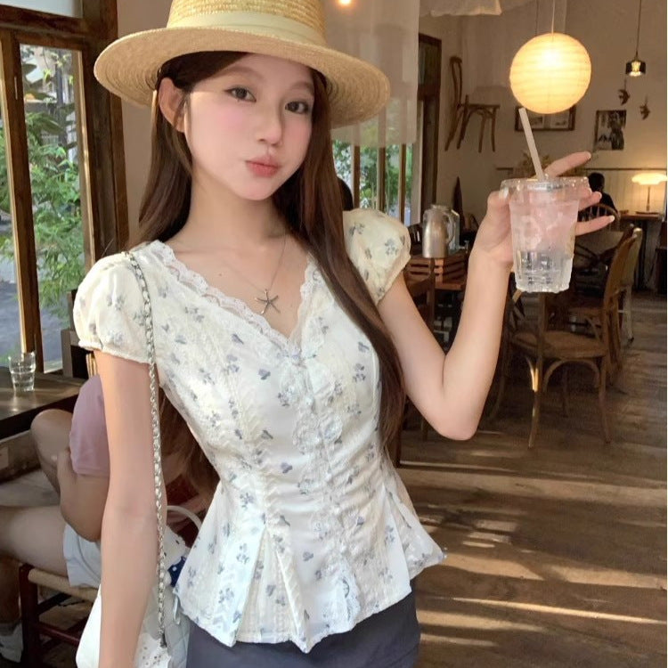 Women's Floral Lace V-Neck Shirt