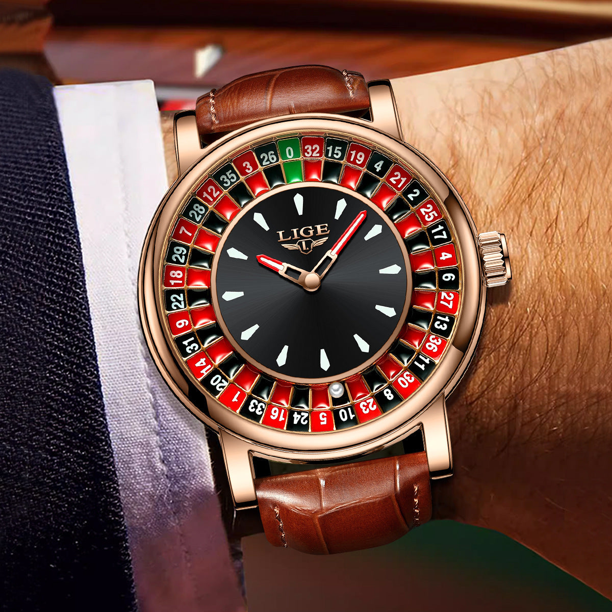 Mens Roulette Luminous Waterproof Quartz Watch