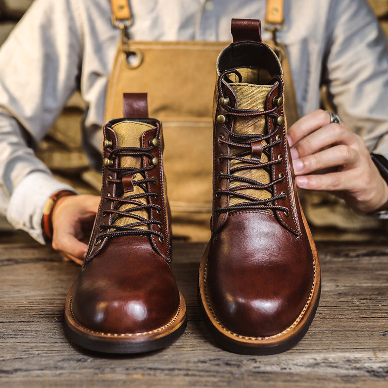 Retro Leather Ankle Boots for Men