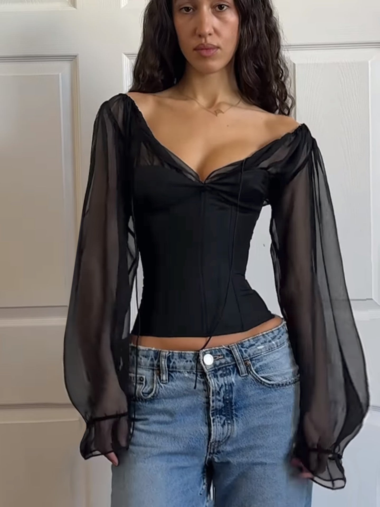 Womens Chiffon Puff Sleeve Top