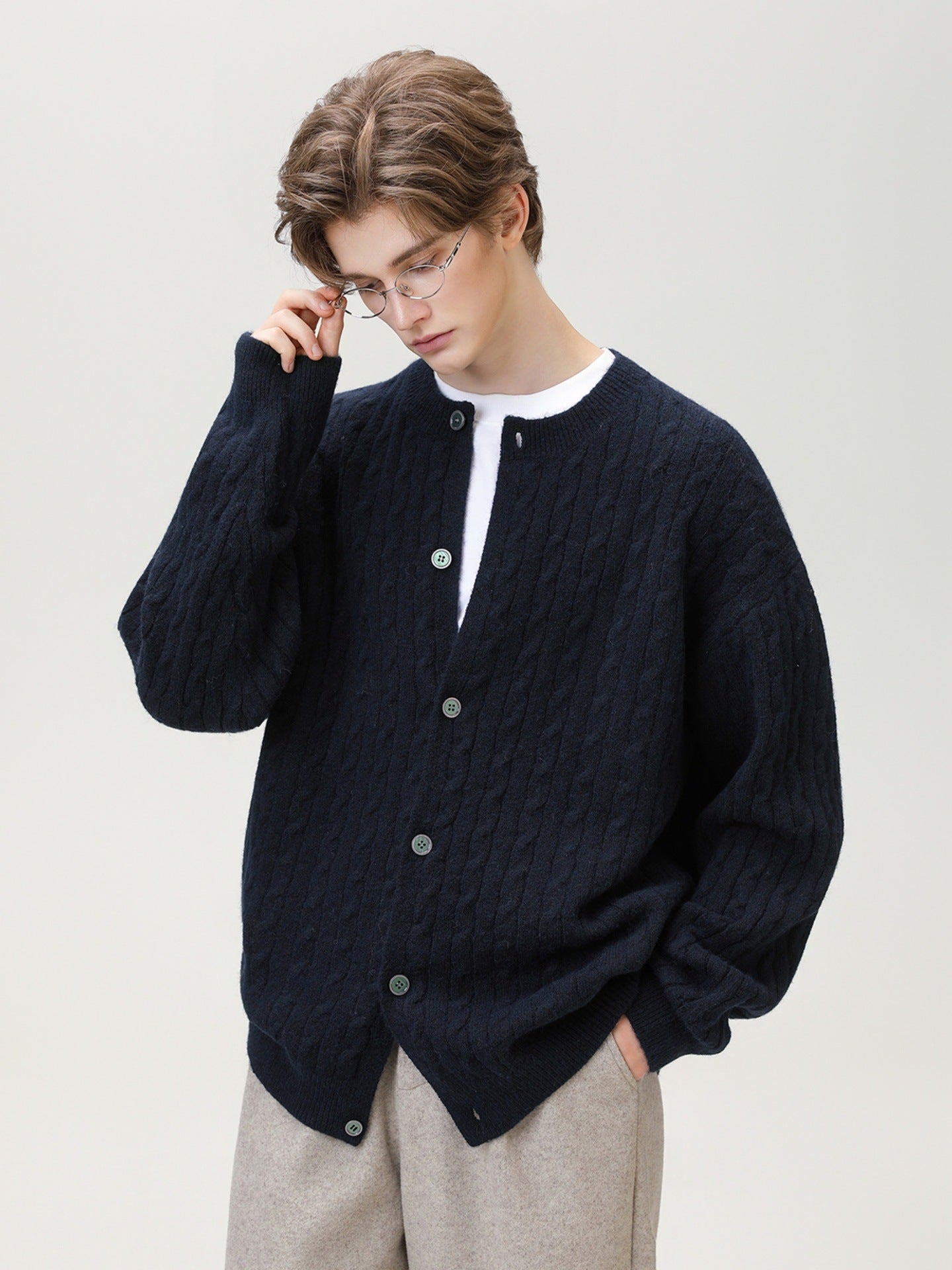Mens Cable Knit Cardigan Sweater