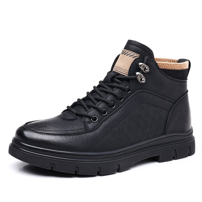 Mens Velvet Leather Boots High Top Warm Winter Shoes