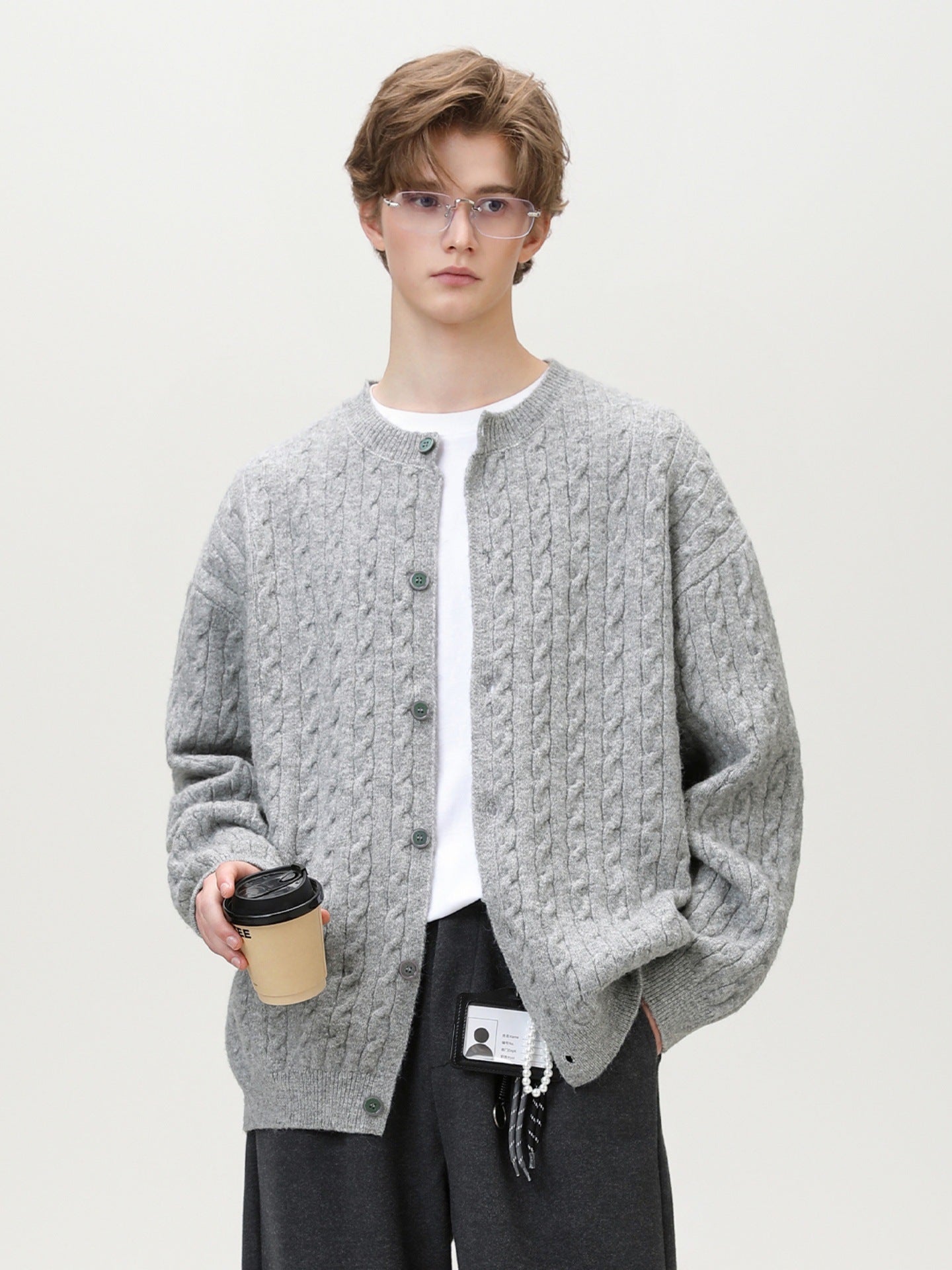 Mens Cable Knit Cardigan Sweater