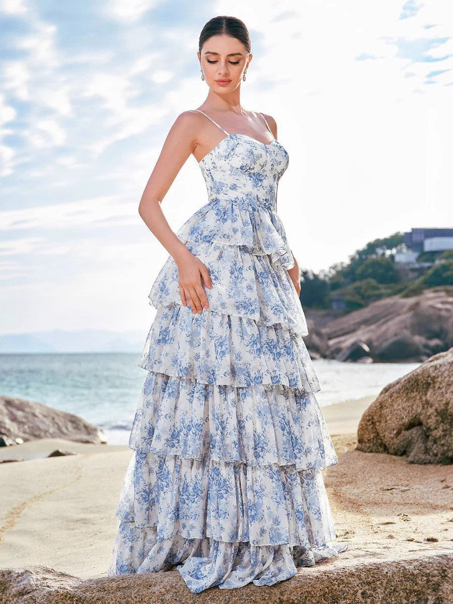Floral Print Chiffon Dress with Tie Waist