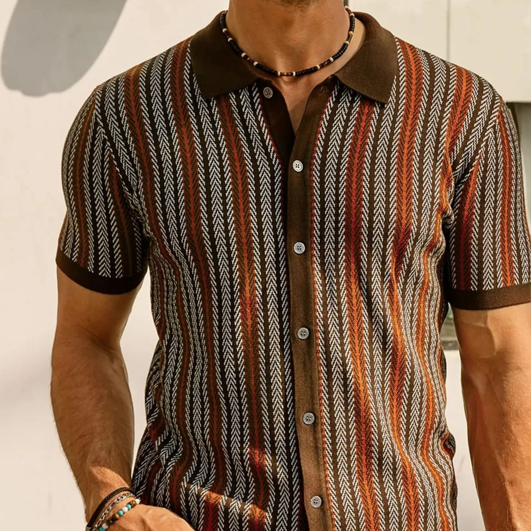 Men's Striped Short Sleeve Polo Shirt