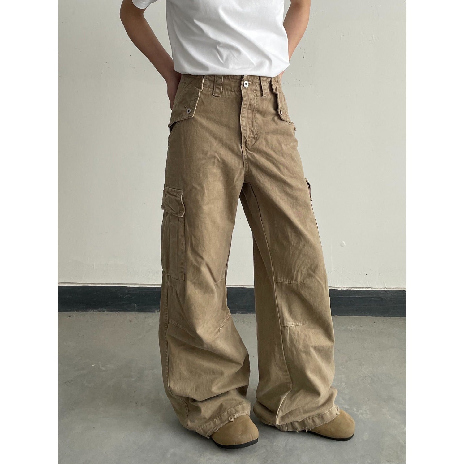 Distressed Vintage Casual Pants Loose Fit Multi-Pocket
