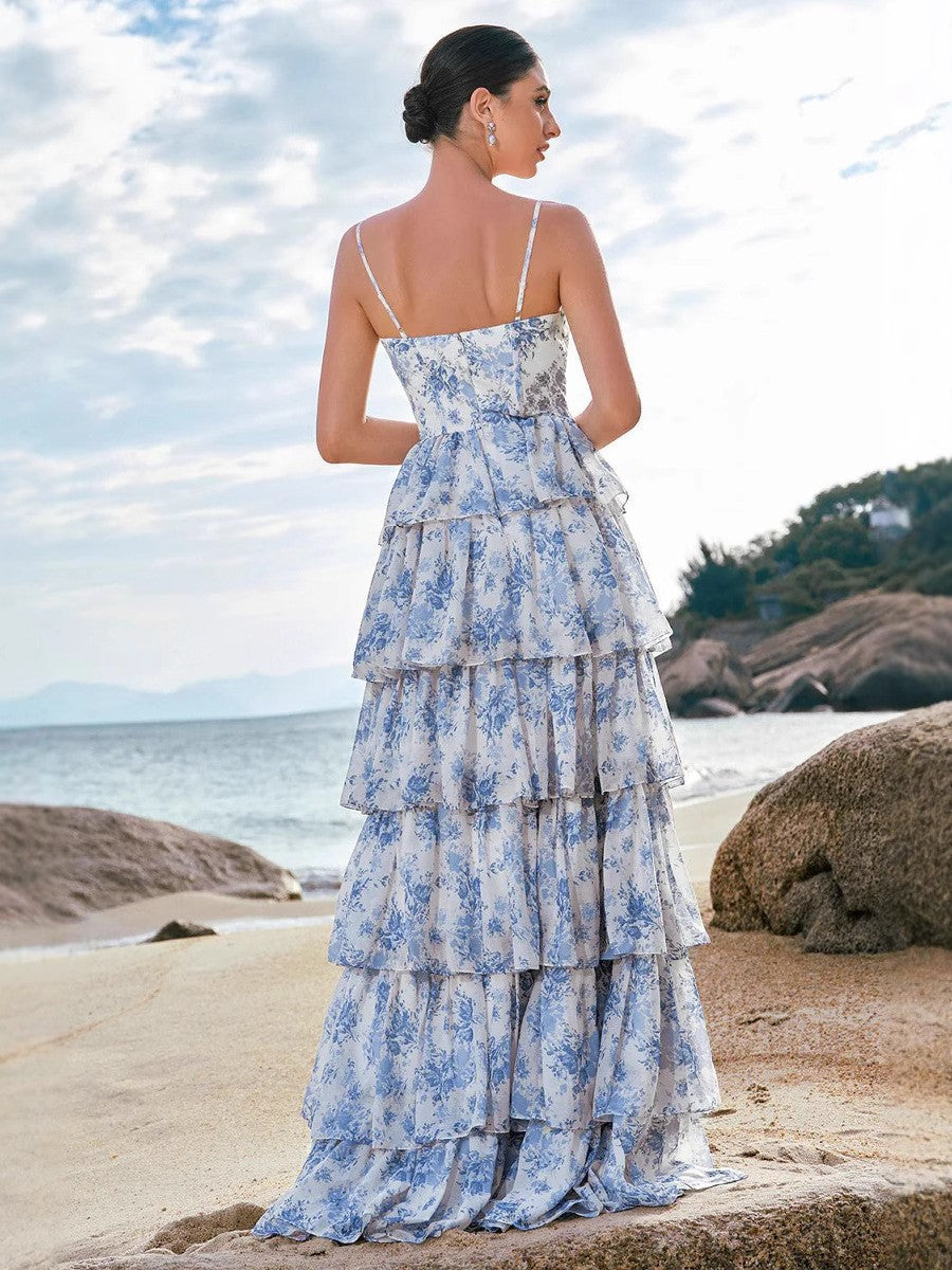 Floral Print Chiffon Dress with Tie Waist