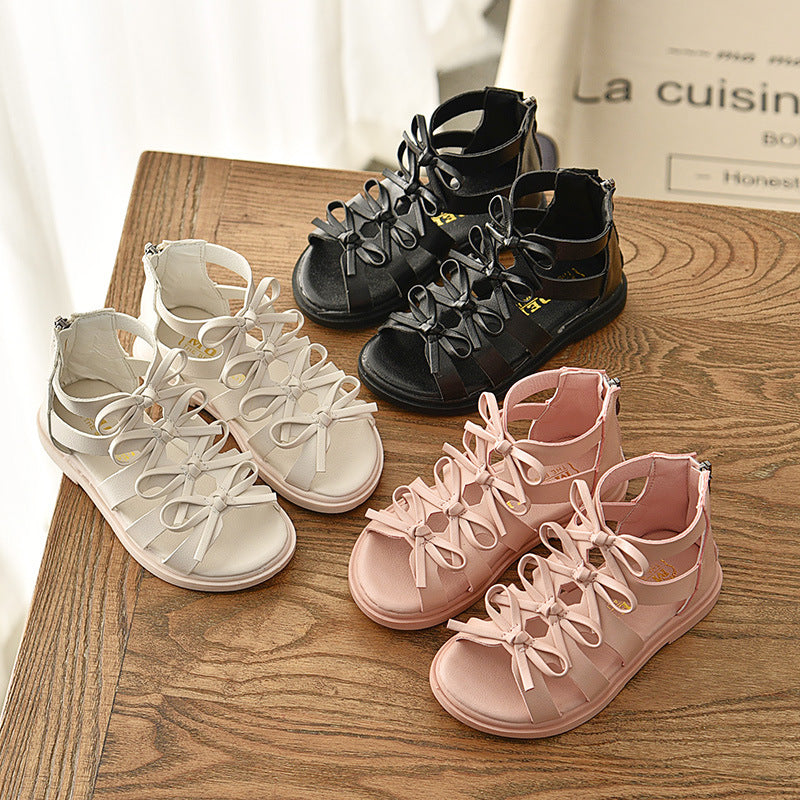Summer girls' sandals soft leather roman shoes