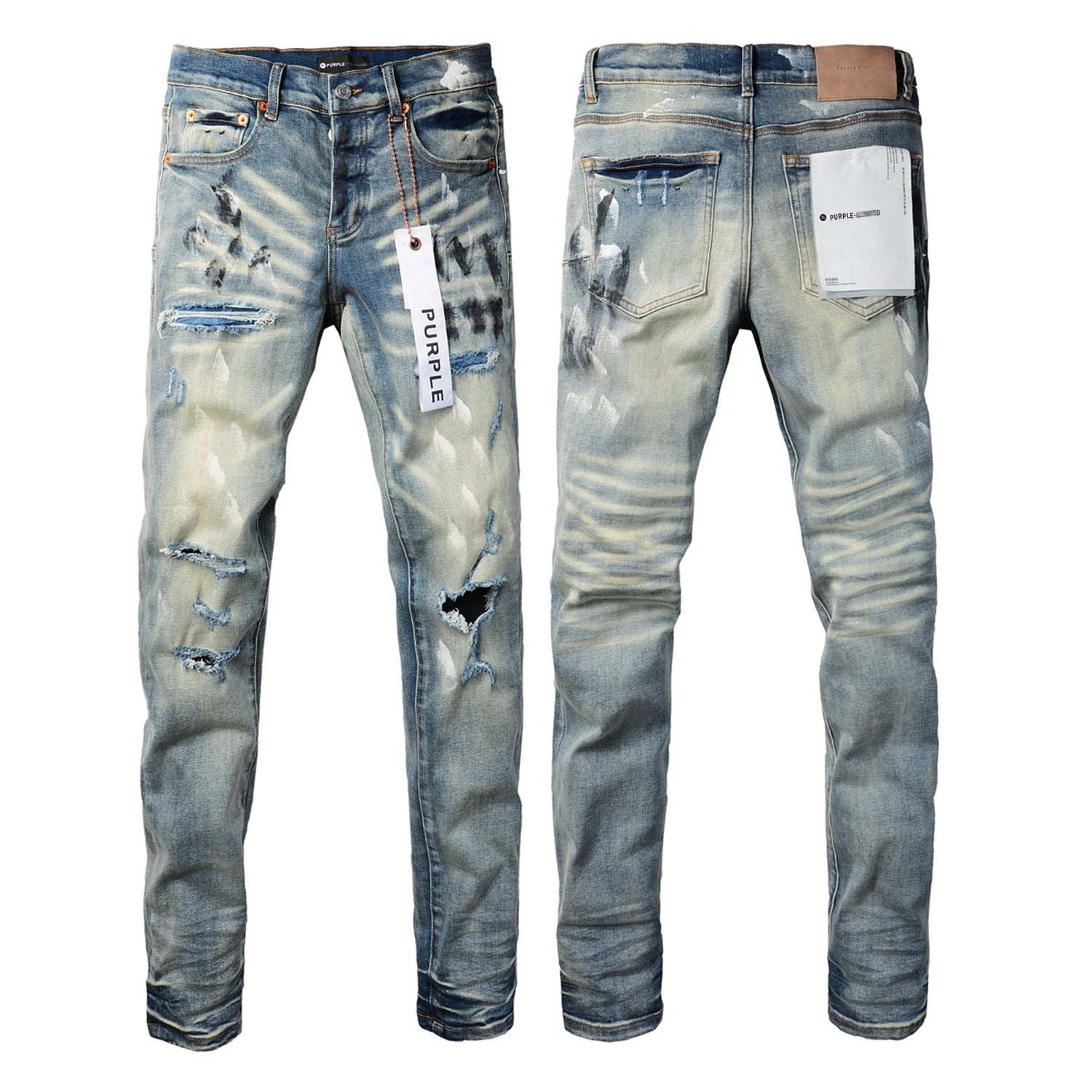 Mens Distressed Denim Jeans with Embroidery
