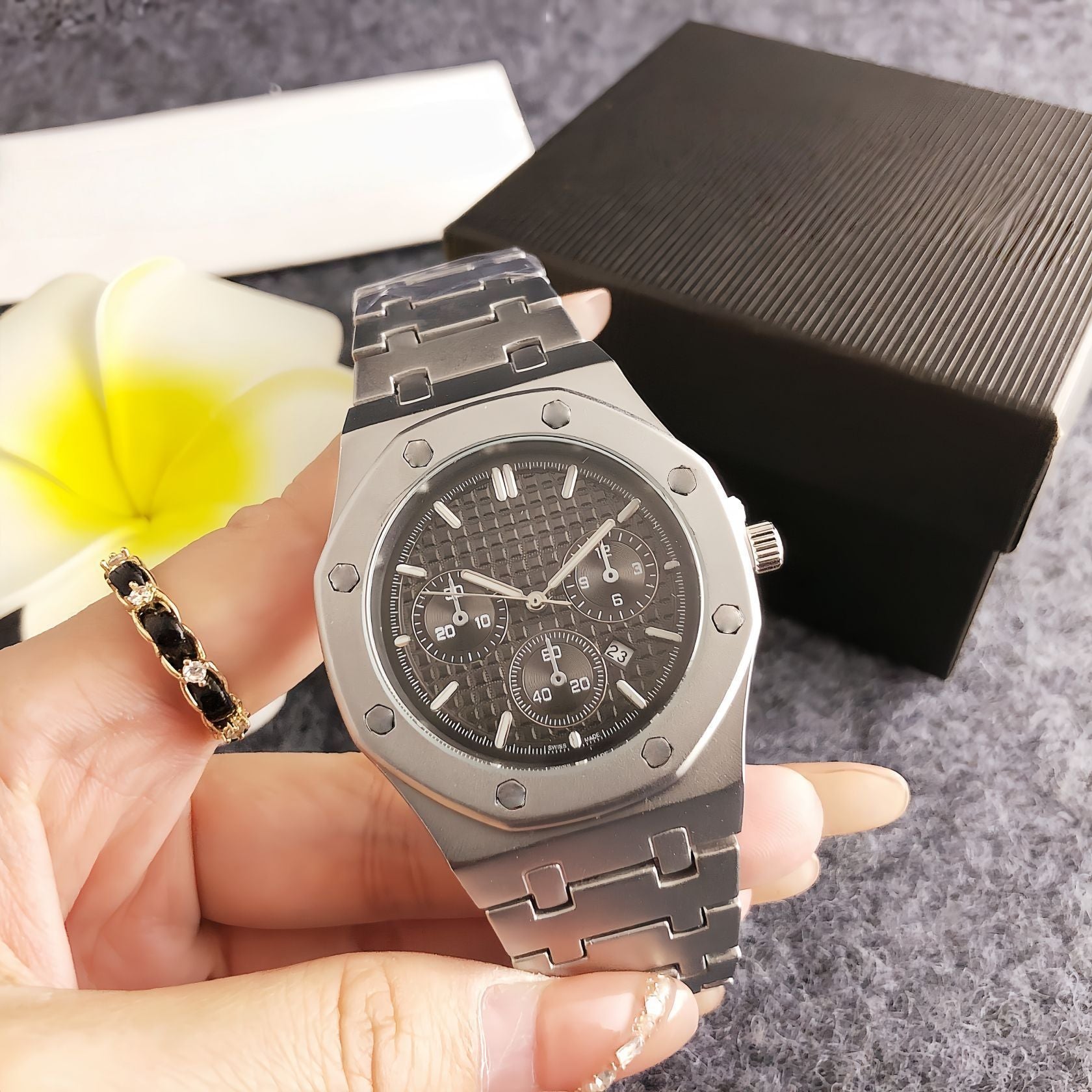 Silver Green Dial Chronograph Mens Watch