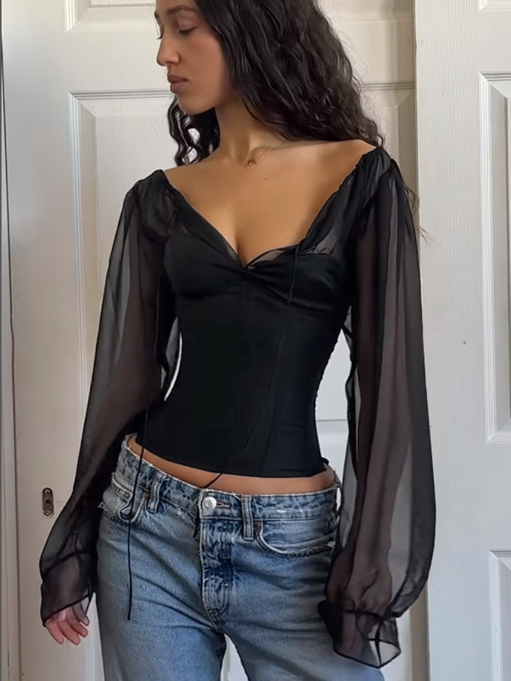 Womens Chiffon Puff Sleeve Top