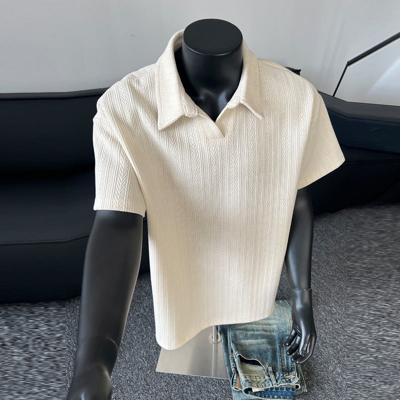 Short-sleeved shirt with wheat ear pattern for men in summer