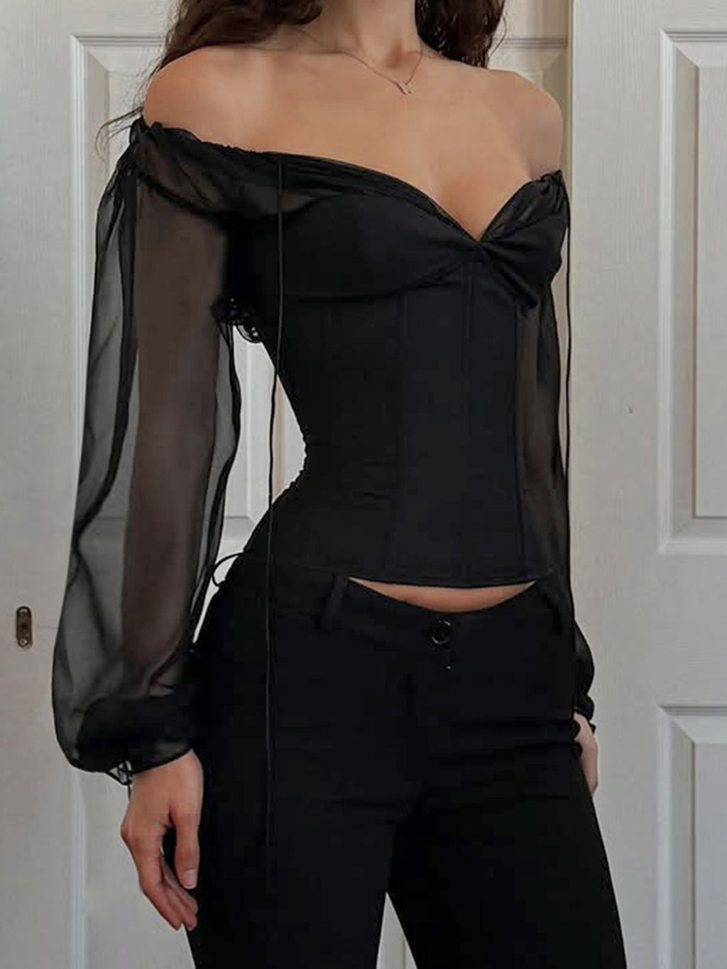 Womens Chiffon Puff Sleeve Top