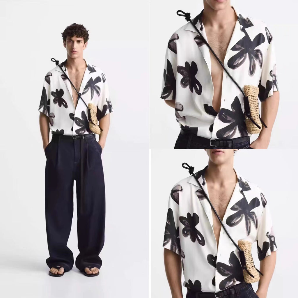Mens Floral Print Short Sleeve Shirt