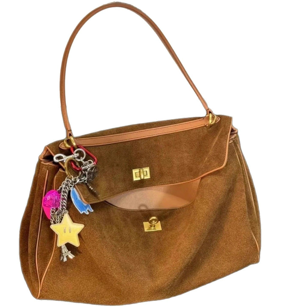 PU Leather Lock Closure Shoulder Tote Bag