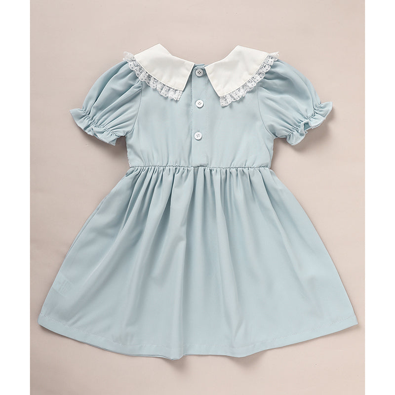 Toddler Girls' Smocked Dress Cute Puff Short Sleeves Lace Crew Neck, Adorable Princess Party Dress