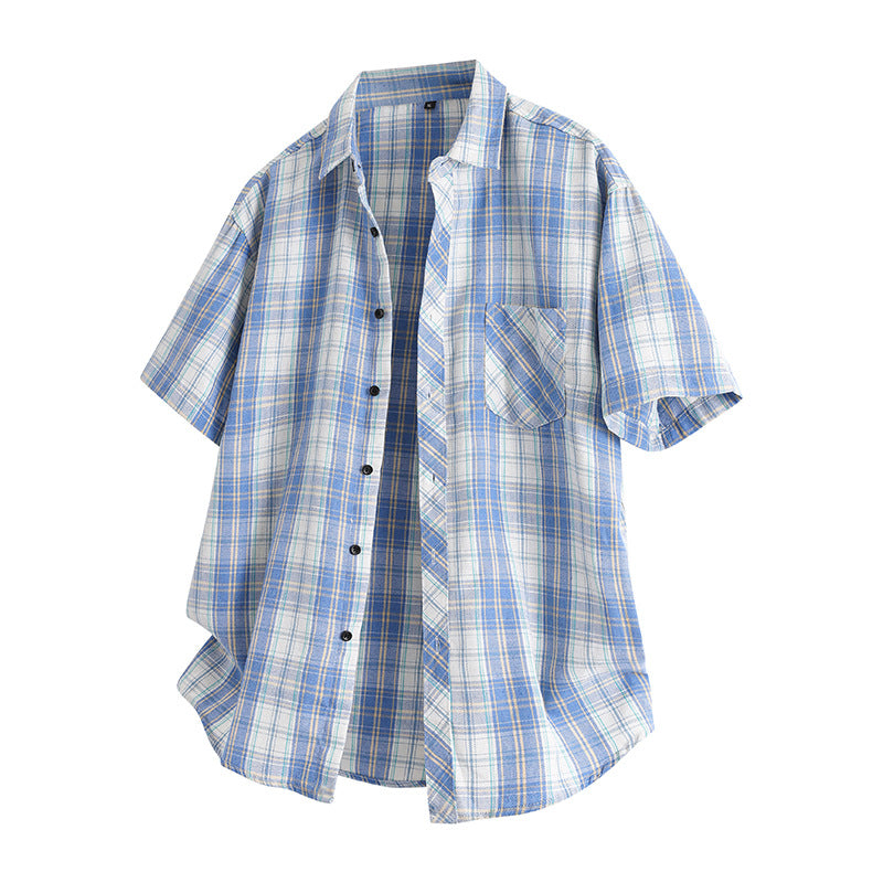 Korean Style Lapel Plaid Shirt