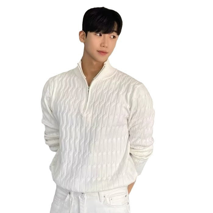 Mens Half Zip Acetate Sweater Slim Fit Long Sleeve