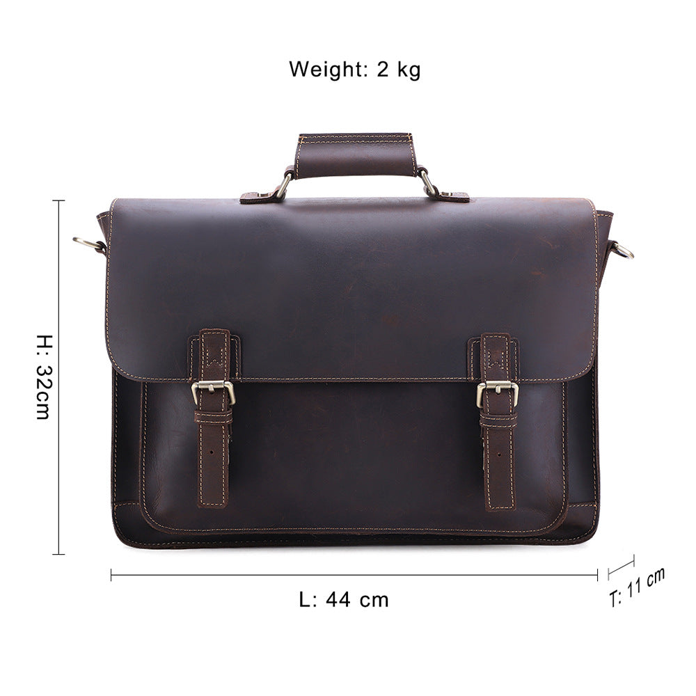 Retro Genuine Leather Briefcase for Men 17 Inch Business Handbag