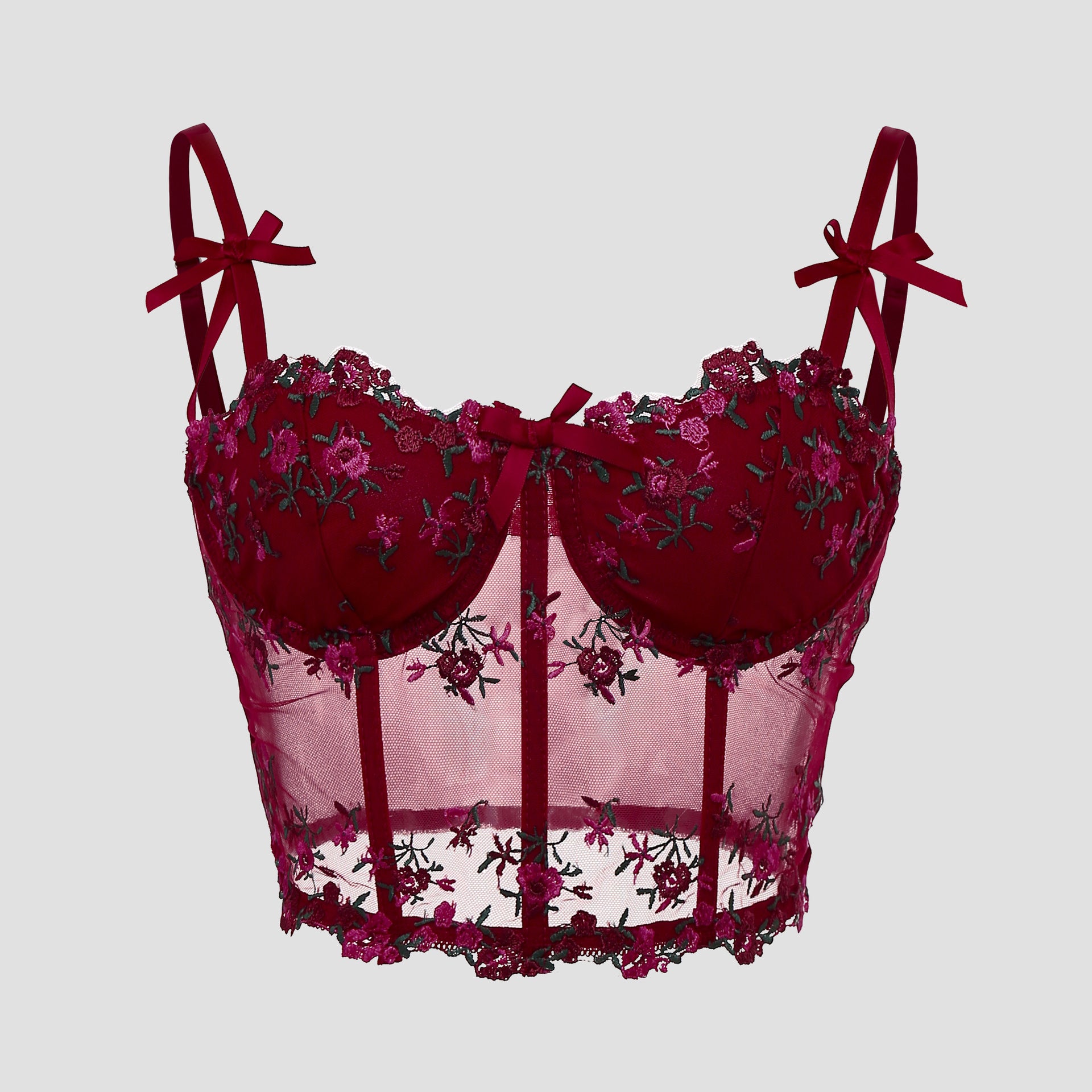 Embroidered floral steel ring corset