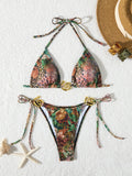 Lace-Up Leopard Print Bikini Set
