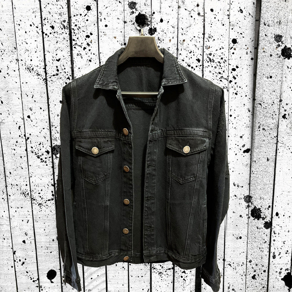 Retro Viking Print Denim Jacket for Men
