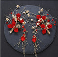 Red Hair Pin Flower Hair Clips Earrings Set Women Headdress