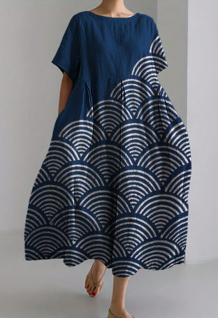 Women's Loose Round Neck Fashion Premium Short Sleeve Printed Dress