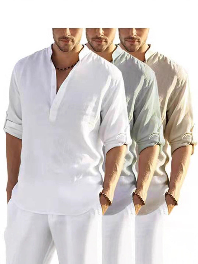 Mens Casual Cotton Linen Shirt