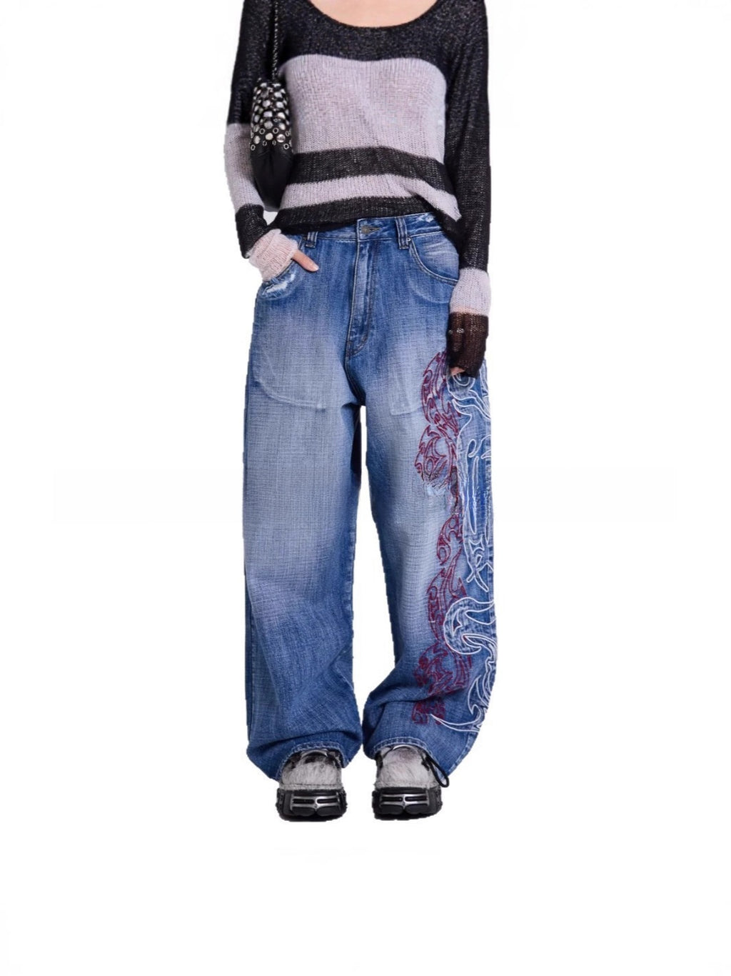 Embroidered Denim Trousers