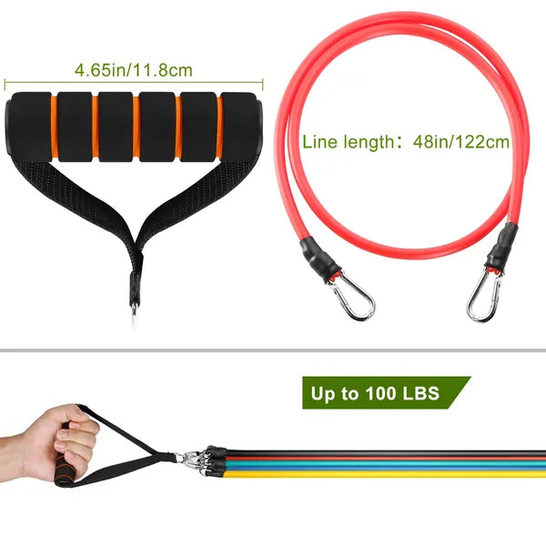 Resistance Bands Set Of 11Pcs Fitness Workout Tubes Exercise Tube Bands Up To 100lbs