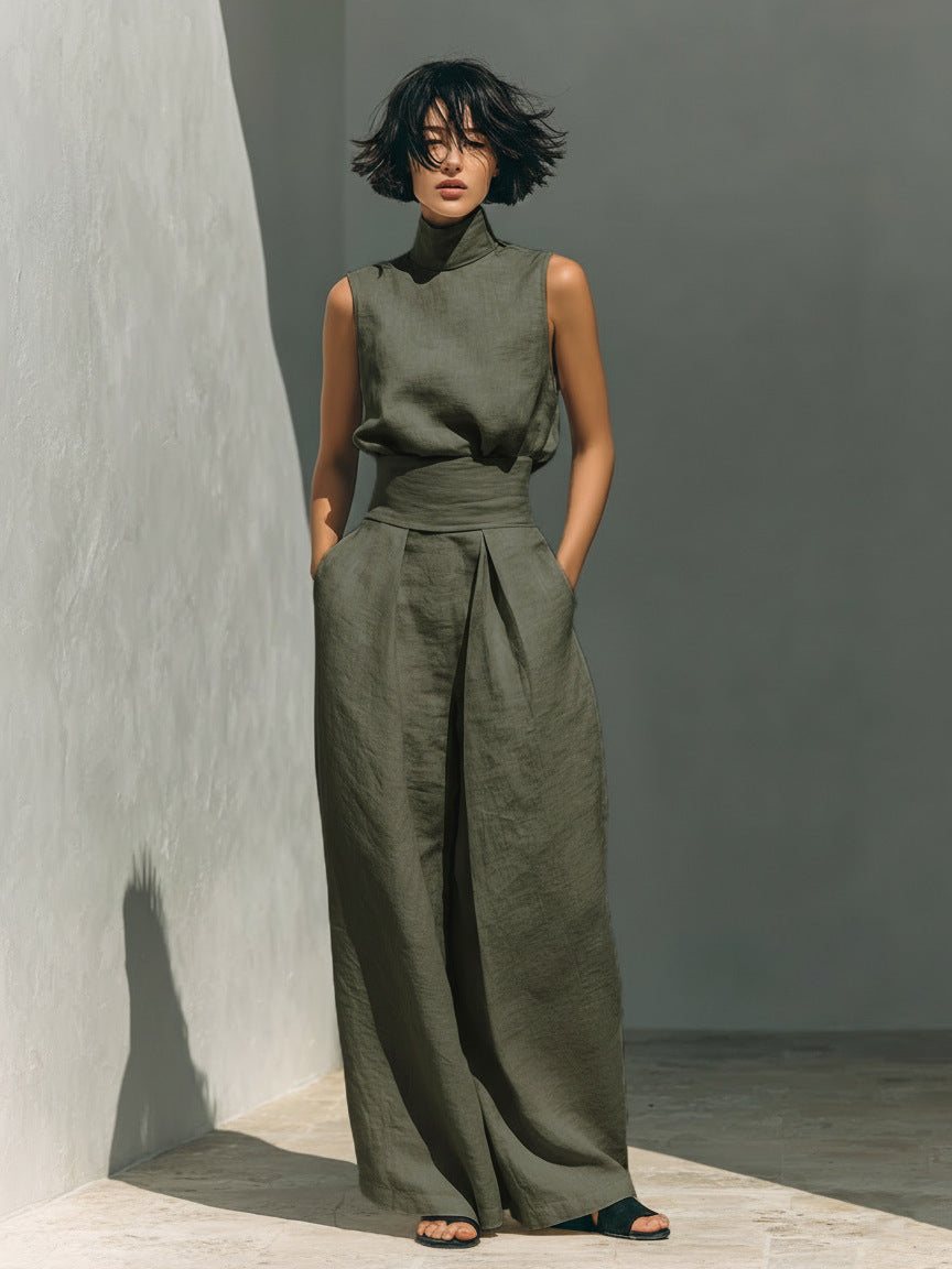 Women's Sleeveless Top and Wide-Leg Pants Set
