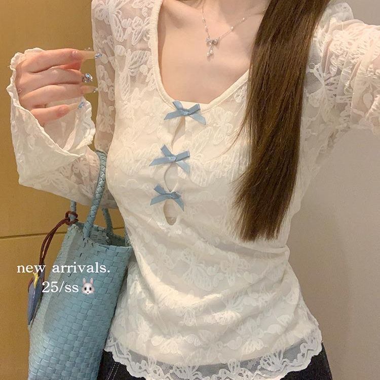 Lace Bow Hollow Out T-shirt