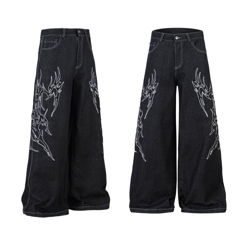 Retro Embroidered Loose Fit Denim Jeans