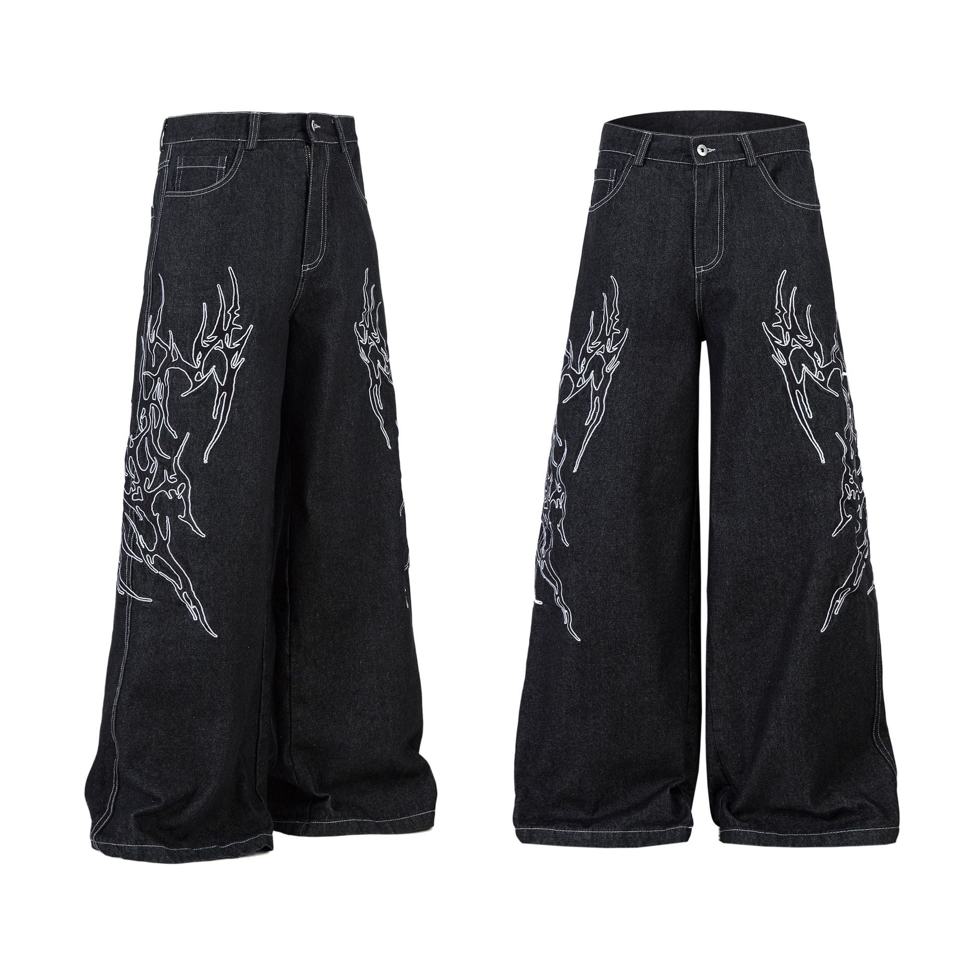 Retro Embroidered Loose Fit Denim Jeans