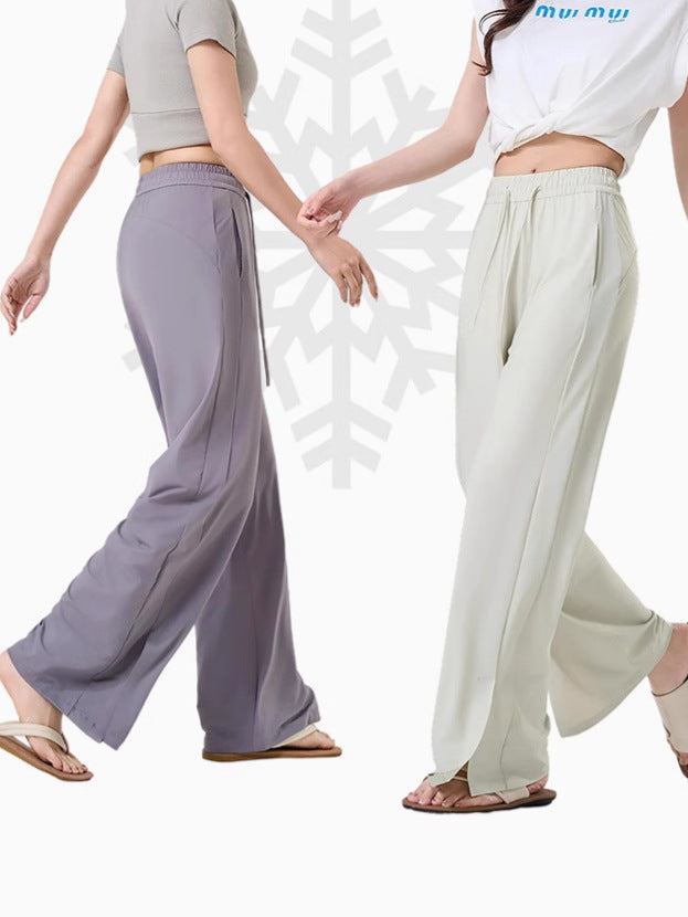 Womens Ice Silk Sun Protection Wide Leg Pants