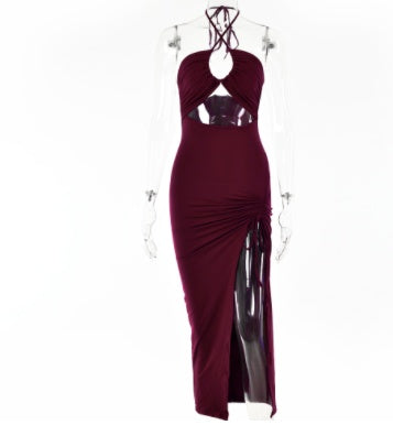 Sexy Halter neck Lace-up Split Dress Summer Y2K Fashion Party Baech Long Dresses For Womens Clothing