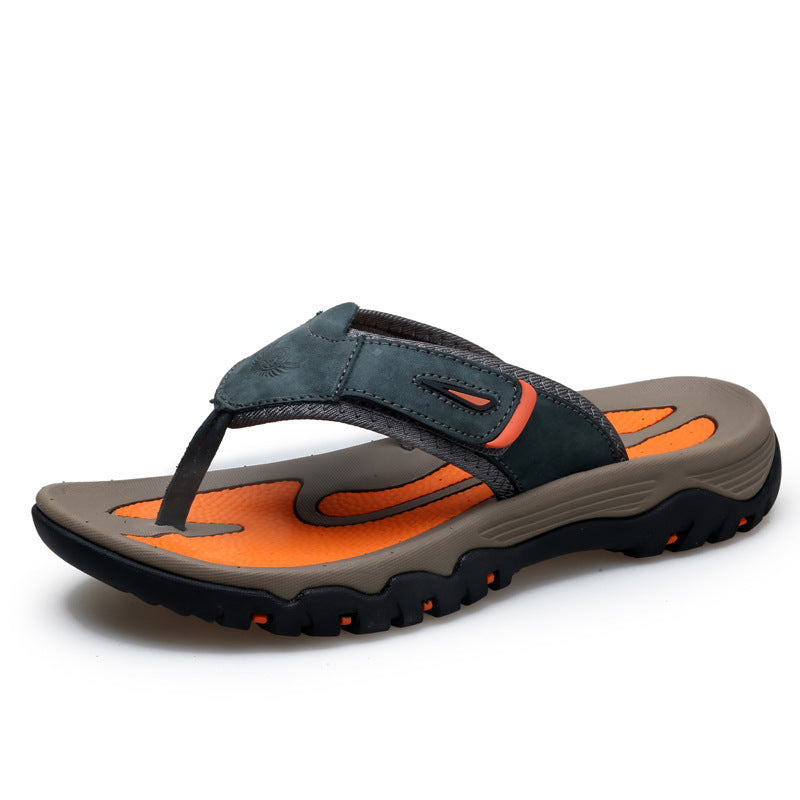 Mens Genuine Leather Flip Flops Thick Sole Sandals