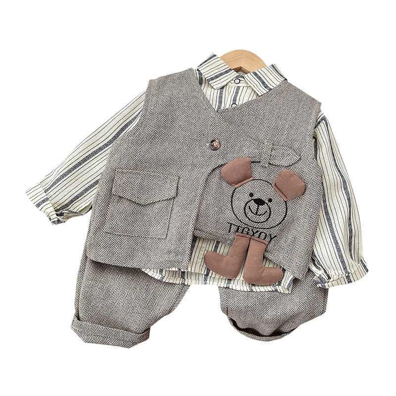Boys 3-Piece Cartoon Bear Vest Set
