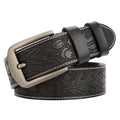 Carved Leather Belt for Men with Alloy Buckle