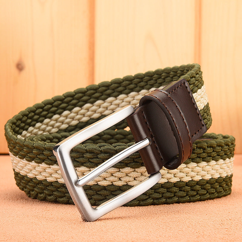 Elastic Pin Buckle Woven Belt for Men