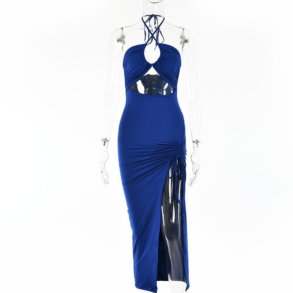 Sexy Halter neck Lace-up Split Dress Summer Y2K Fashion Party Baech Long Dresses For Womens Clothing
