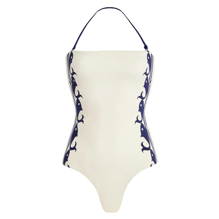 Navy Halter Neck High Waist Bikini Set