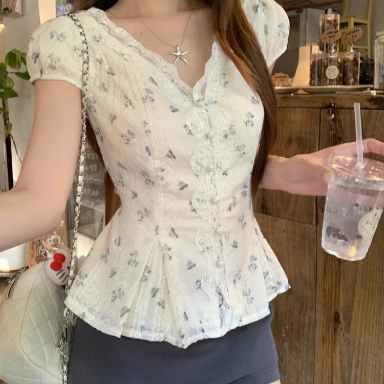 Women's Floral Lace V-Neck Shirt