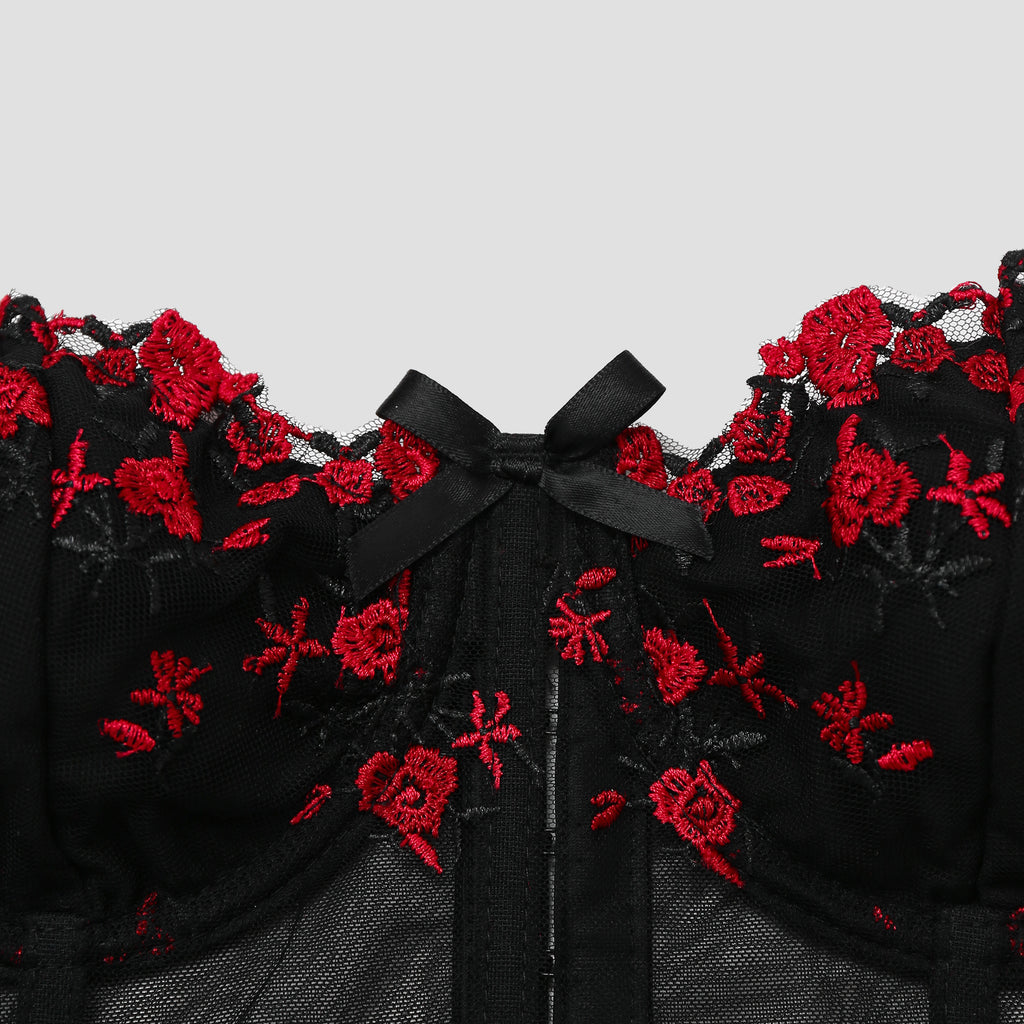 Embroidered floral steel ring corset