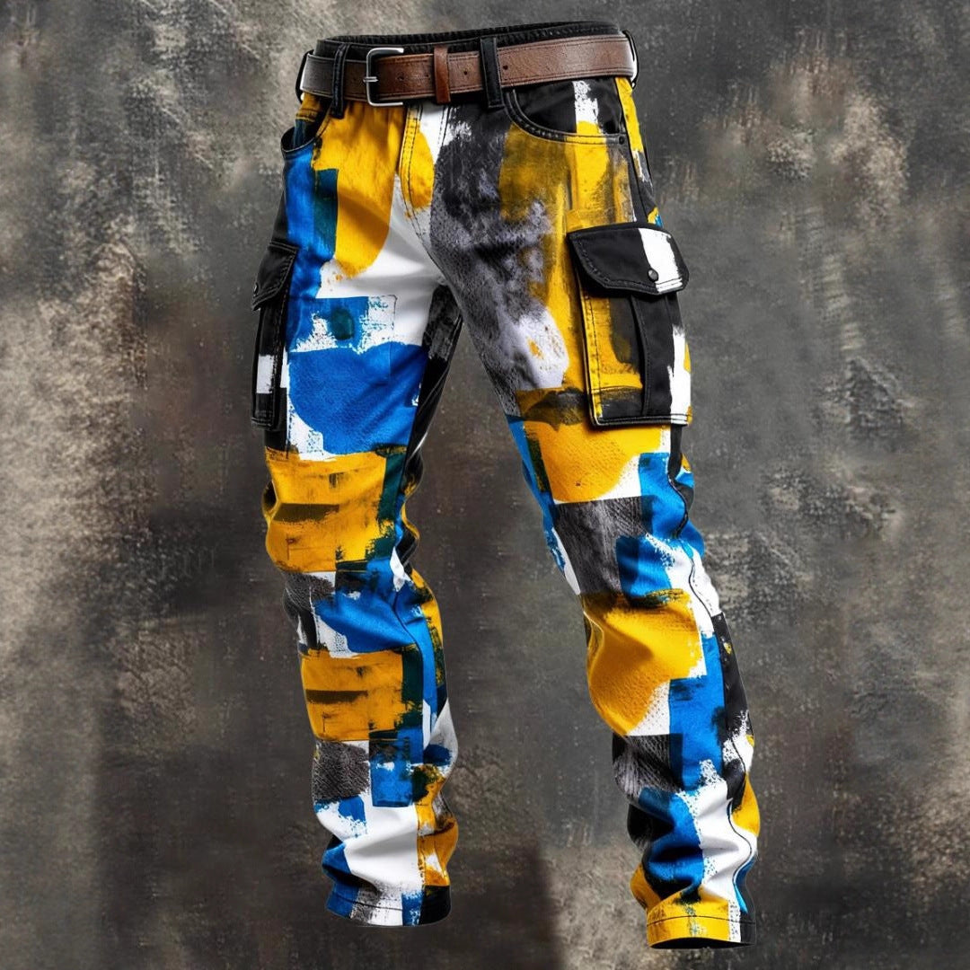Retro Cargo Pants Men Straight Leg Trousers