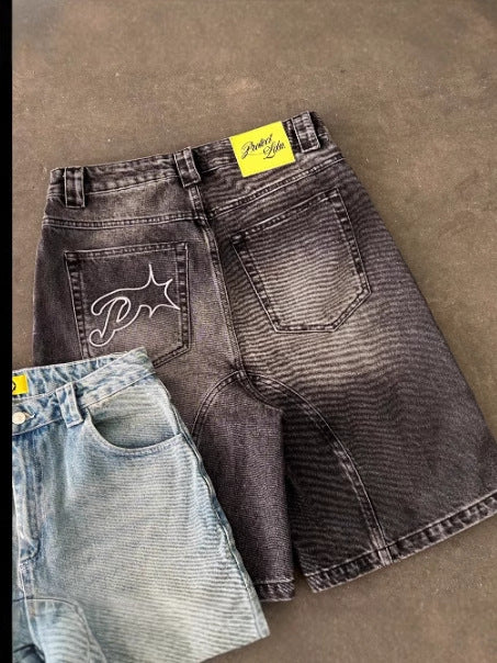 Men's Denim Five-Quarter Straight Pants