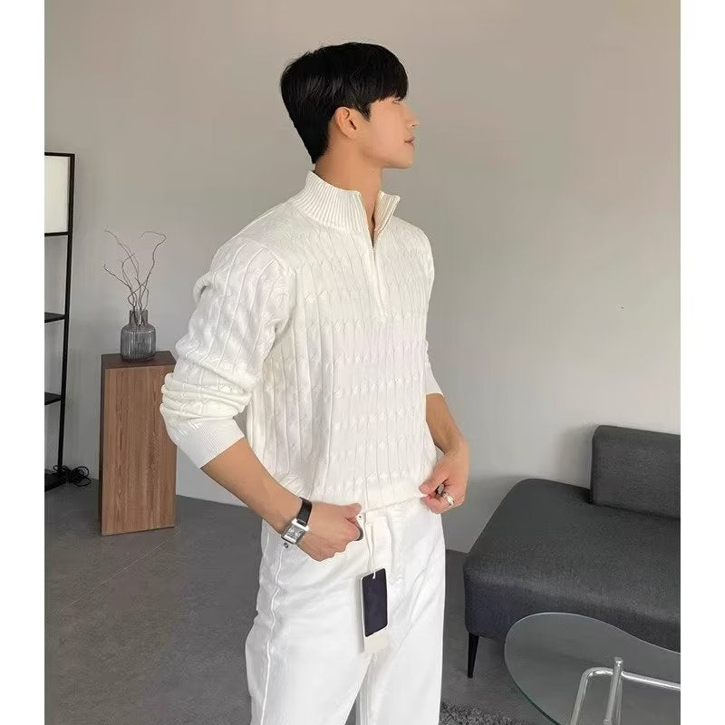 Mens Half Zip Acetate Sweater Slim Fit Long Sleeve