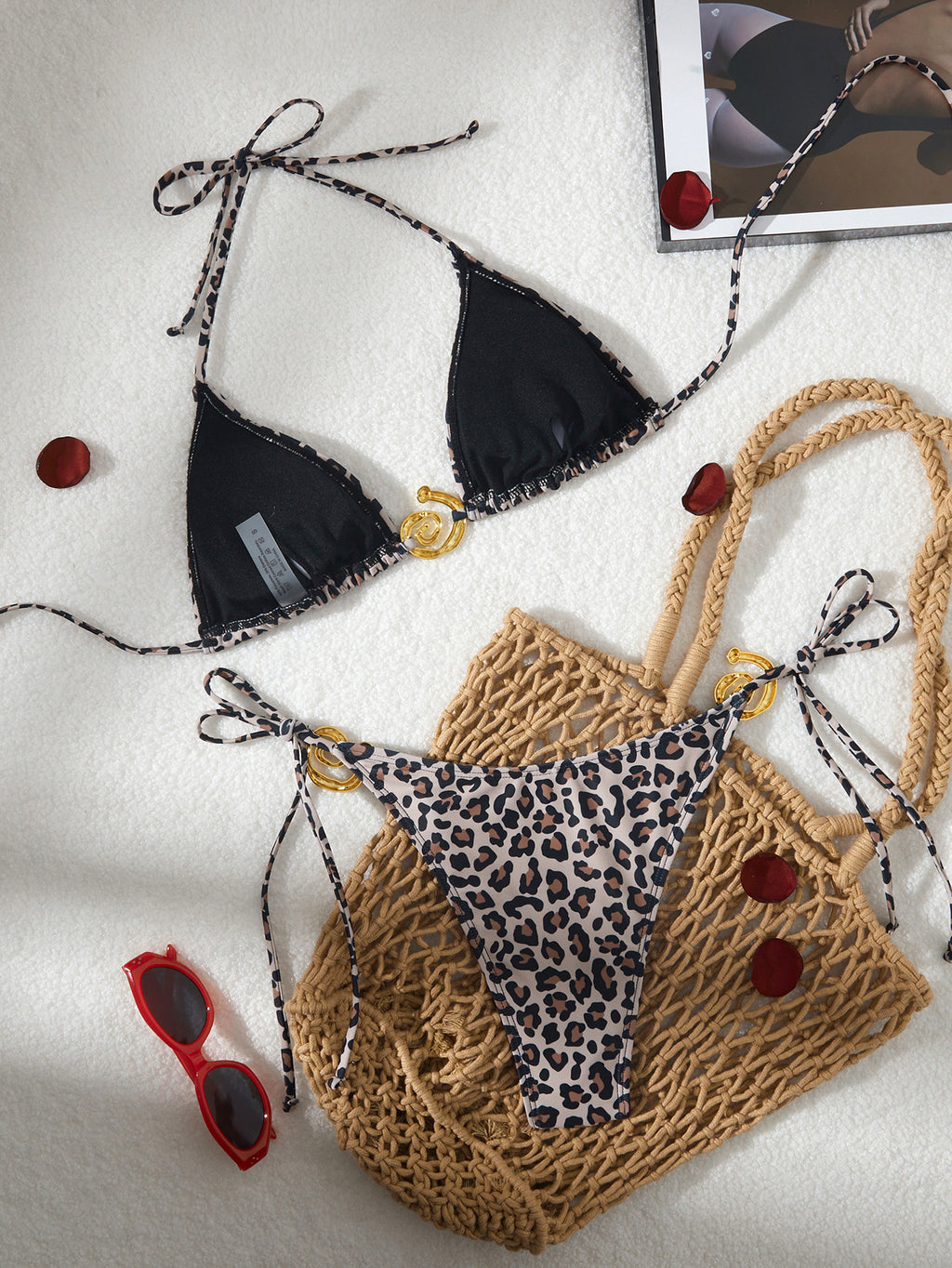 Lace-Up Leopard Print Bikini Set