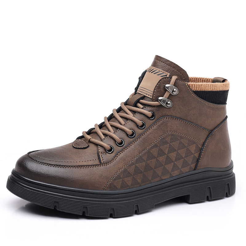 Mens Velvet Leather Boots High Top Warm Winter Shoes